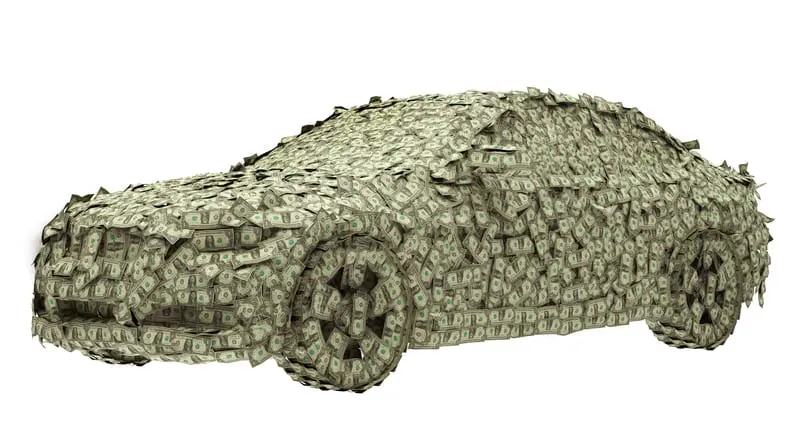 Car covered in money